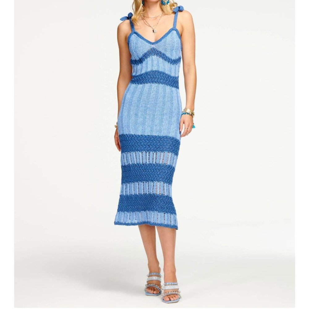 Ramy Brook Blue Striped Midi Dress